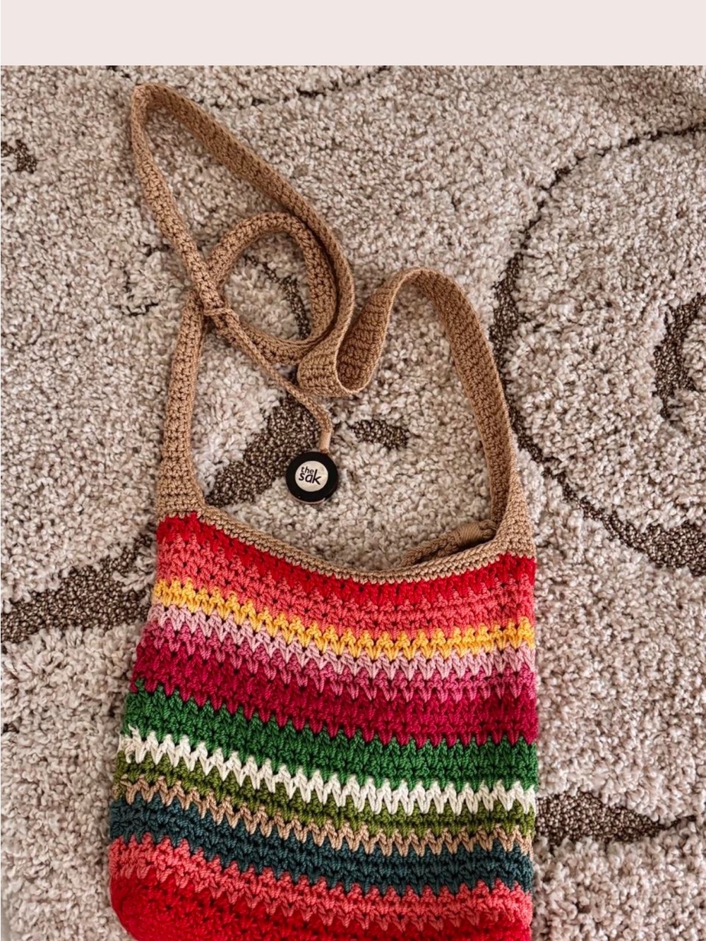 The Sak Rainbow Multicolor Crochet Shoulder Bag - Tan Strap